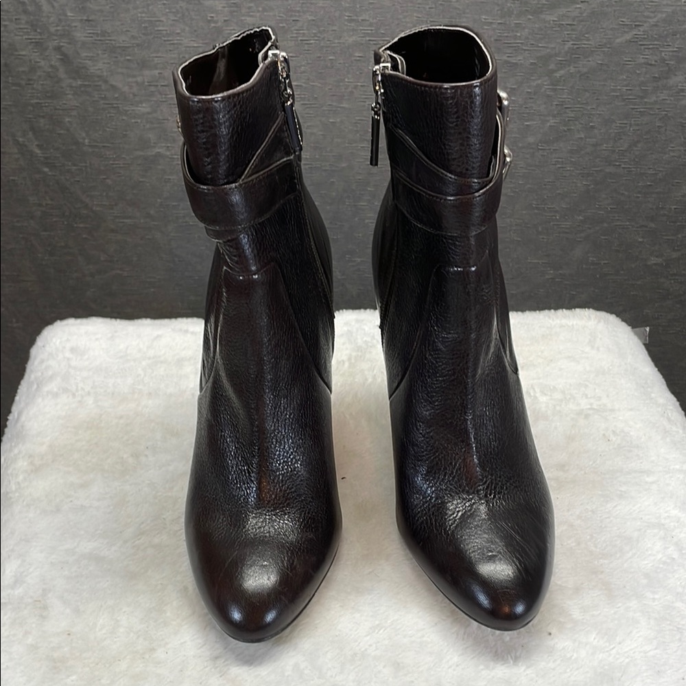 Calvin Klein Brown Heeled Boots‎ with Decorative Buckle - Picture 3 of 8